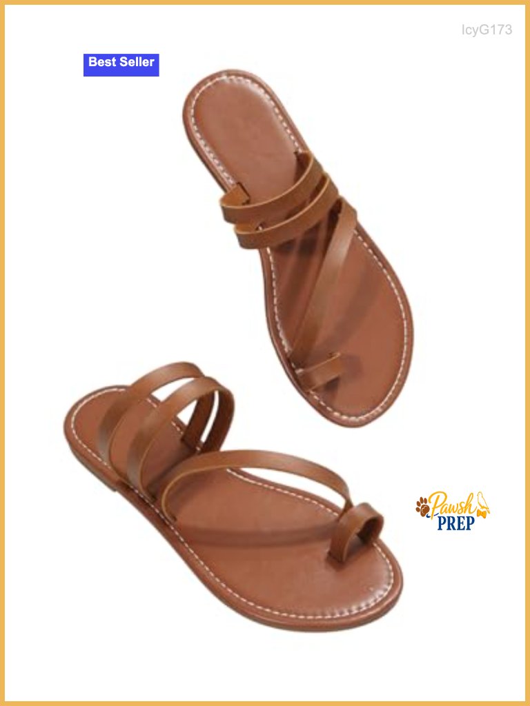 Women's Leather Strappy Flat Sandals Open Toe Ring Slip On Slide Sandals